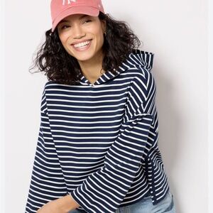 Evereve Mis Striped Hoodie in Navy and White